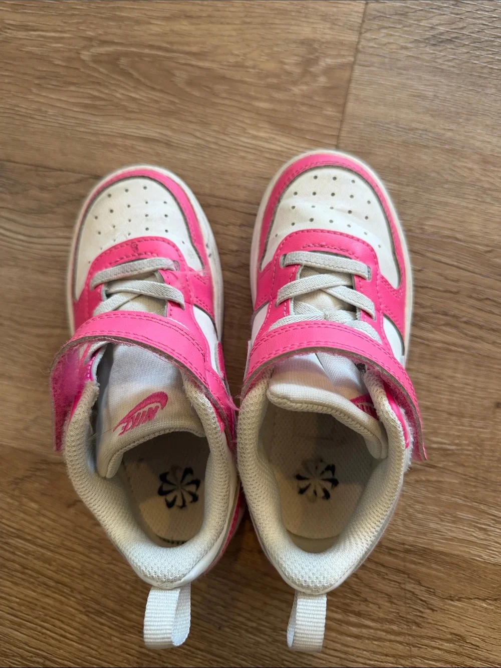 Nike Kids White and Pink Hook-and-Loop Sneakers